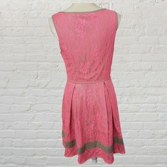 Jessica Simpson Tank Dress Fit Flare Pockets Salmon Pink Lace over Taupe 10 EUC - Picture 4 of 13